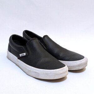 Vans Asher Perforated Slip-On Shoes Leather Top Black Women's Size 9